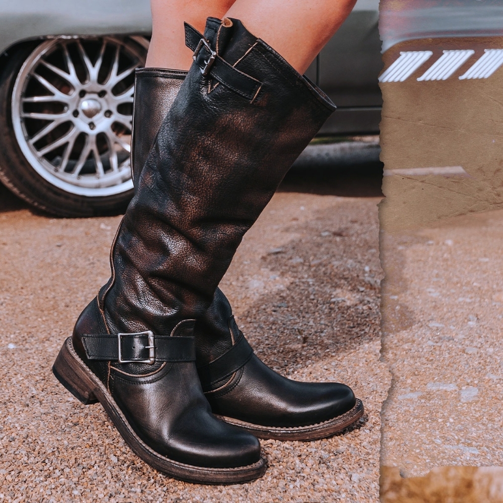 Freebird Contra Tall Boots Western Moto Size 7 Leather Blue Black - Picture 1 of 16